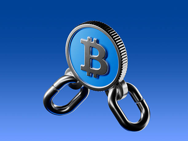 istock 3D render icon of a bitcoin coin connected with two chain links. Symbolizing blockchain technology, decentralized finance, and crypto security. 2210491730