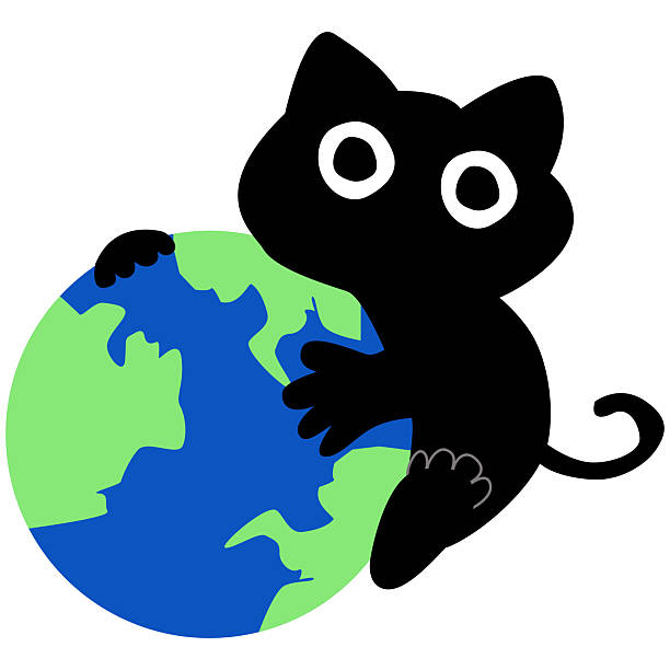 istock Cute black cat Hug World Cartoon Vector Icon Illustration. Animal Nature Icon Concept Isolated Premium Vector. Flat Cartoon Style 2210494932