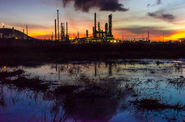 istock Gas turbine electrical power plant at dusk 2210498013