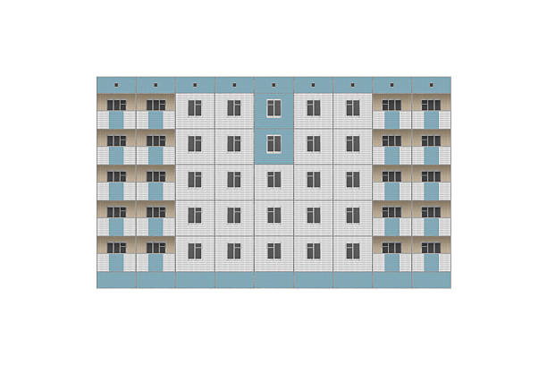 istock Five-storey tiled apartment building with balconies is isolated. 2210509338