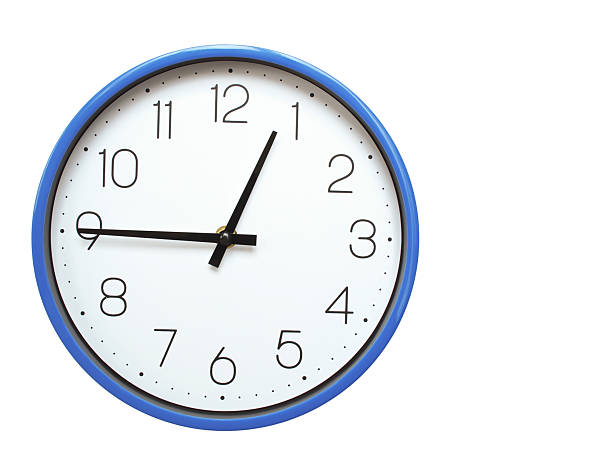 Clean White Clock at 00.45 or 12.45 on Minimalist White Background - Ideal for Time Concepts and Modern Design