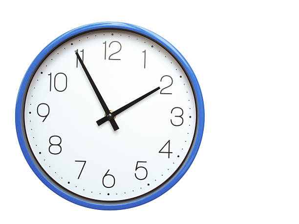 istock Wall clock with blue frame showing 1.55 01.55 or 13.55 O clock  on white background, suitable for time related articles, education, or punctuality concepts 2210517363