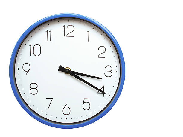 istock Wall clock with blue frame showing 3.20 03.20 or 15.20 O clock  on white background, suitable for time related articles, education, or punctuality concepts 2210517433