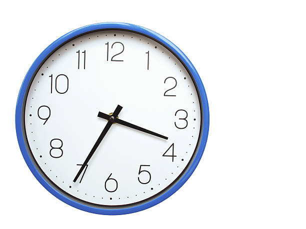 istock Wall clock with blue frame showing 3.35 03.35 or 15.35 O clock  on white background, suitable for time related articles, education, or punctuality concepts 2210517442