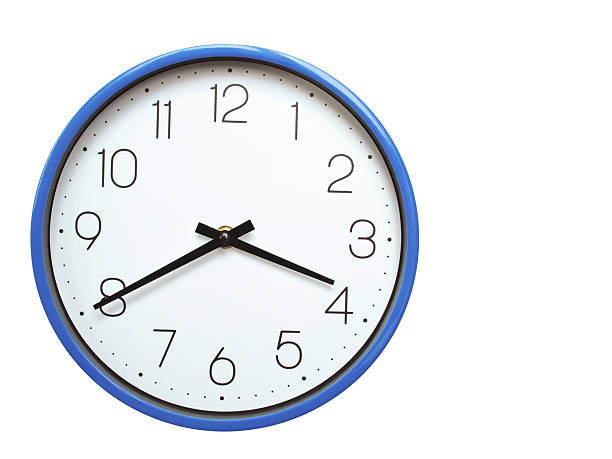 istock Wall clock with blue frame showing 3.40 03.40 or 15.40 O clock  on white background, suitable for time related articles, education, or punctuality concepts 2210517447