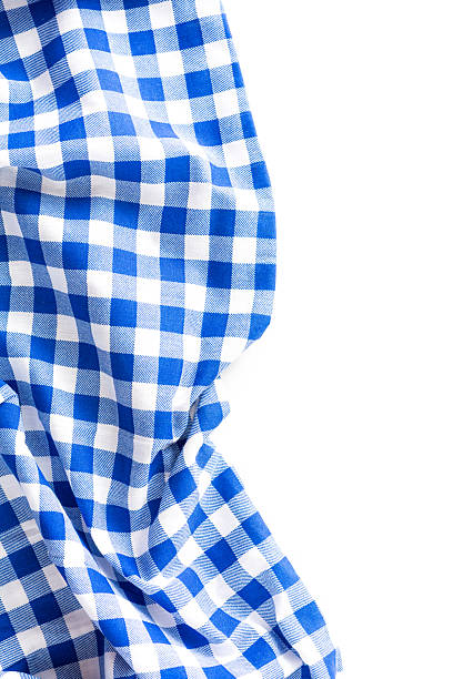 istock Blue and White Checkered Fabric with Texture and Soft Drapery 2210522680