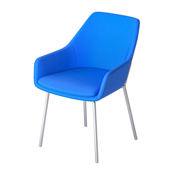 istock Modern blue upholstered chair with metal legs on white background 2210529047