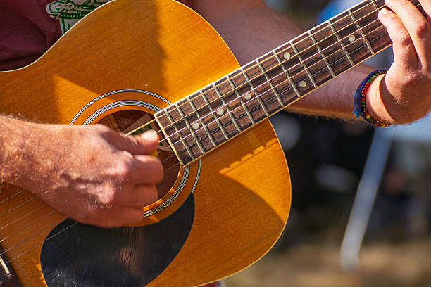 istock Musician playing chords on acoustic guitar strings 2210532320