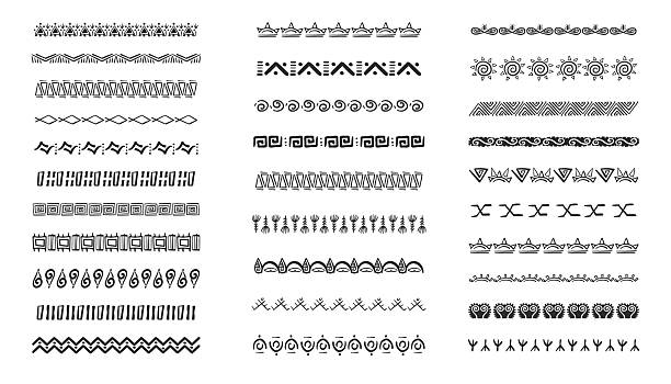 Ethnic tribal border, traditional hand drawn divider, doodle separator. Ancient motif line geometric brush, for frames, design element. . Vector illustration