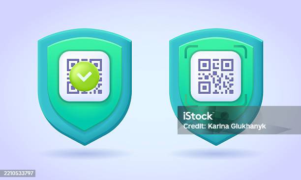 Qr Code Data Protection Secure Qr Code With Protection Shield And Check Mark On Colorful ...