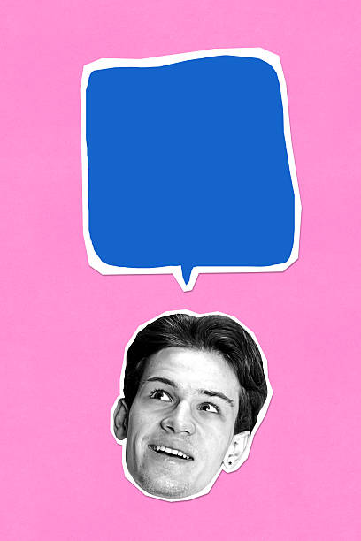 istock Digital pop artwork. Thoughtful young man under square blue speech bubble on pink background. Concept of suggestion 2210545809