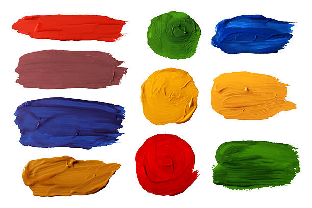 istock Acrylic or oil hand painting matte brush stroke blot spot shape set. Gouache splash or scribble artistic pallet. 2210546186