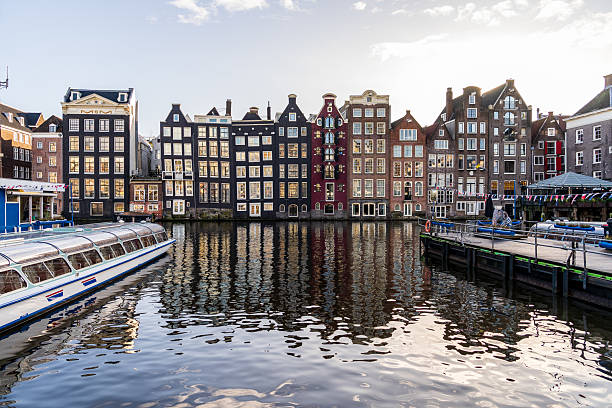 istock Typical colorful houses in Amsterdam reflected in the river at dawn 2210546611