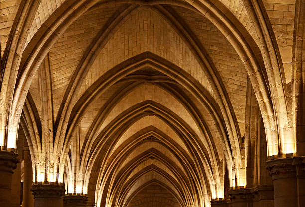 Paris, France, August 13 2024, gothic columns an ceiling of conciergerie, old prison where royalists were kept during French Revolution