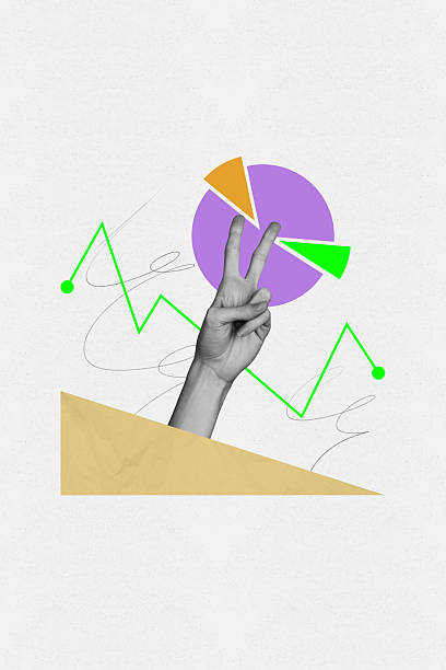 istock Creative banner collage of human hand make v sign on white background with charts 2210552343