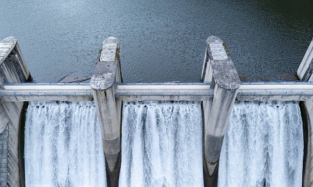 istock Drone view of a river dam site in Belgium 2210554044