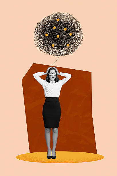 istock Trend creative collage of young person with doddle messy threads on pastel brown background 2210554404