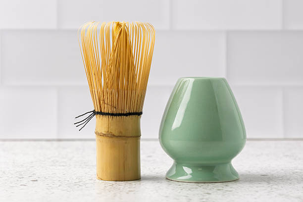 istock Bamboo whisk and matcha bowl resting on kitchen counter 2210557832