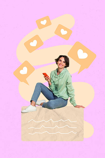 istock Pop image collage of person use gadget with many likes text message on pink background 2210558504