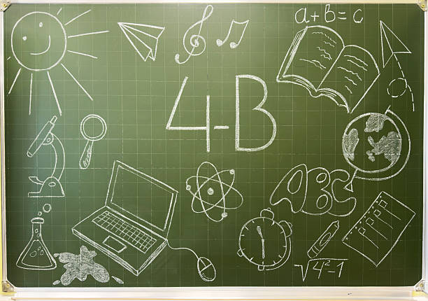 Creative sketch back to school on chalk board wall background. Education and knowledge concept. school board background