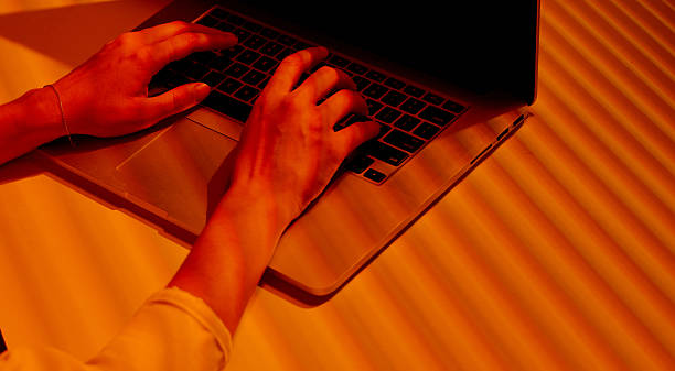 istock Female Hands Typing on Laptop in Sunset Office Light. 2210573059