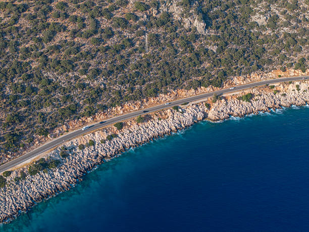 Coastal road between Kas and Kalkan in Antalya, Türkiye. Taken via drone.