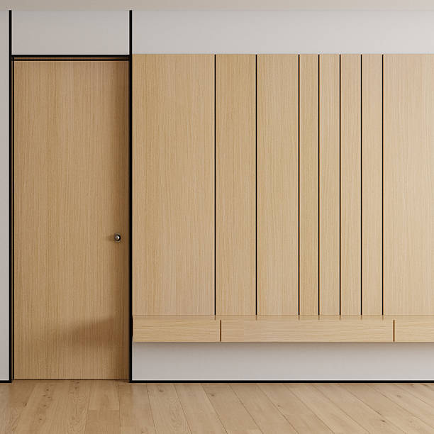 istock Modern Interior with Wood Paneling and Pine-Textured Parquet Flooring 2210576930