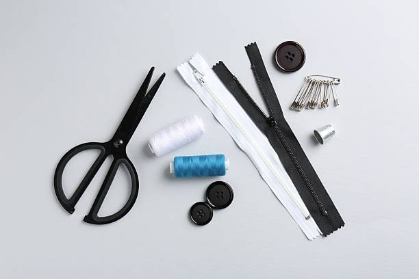 istock Different sewing supplies on white background, flat lay 2210590156