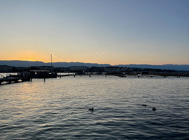 Lake Geneva at sunset in Geneva, Switzerland
