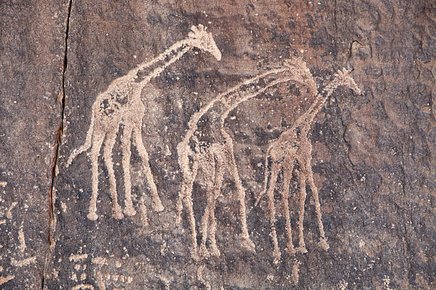 Matobo National Park, Zimbabwe - Rock art paintings on the walls of Pomongwe Cave in the Matobo National Park in Zimbabwe on June 15th 2023. Formerly known as Matobo Hills it is Zimbabwe's oldest national park and a UNESCO World Heritage Site.