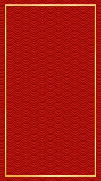 istock Golden asian chinese new year celebration frame background, abstract red Japanese cloud wave art pattern design backdrop, traditional lunar festival empty rectangle border wallpaper 2210600410