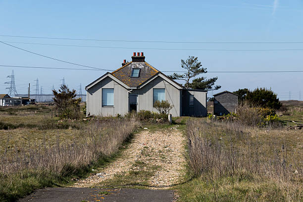 View of a quaint house at Dungeness, East Sussex, UK.  There are no people in the photograph.