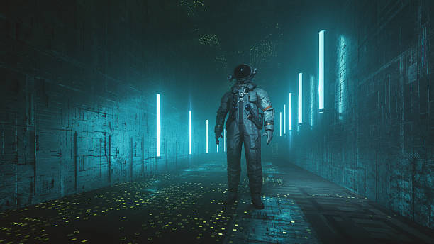 istock Astronaut standing in futuristic corridor 2210618757