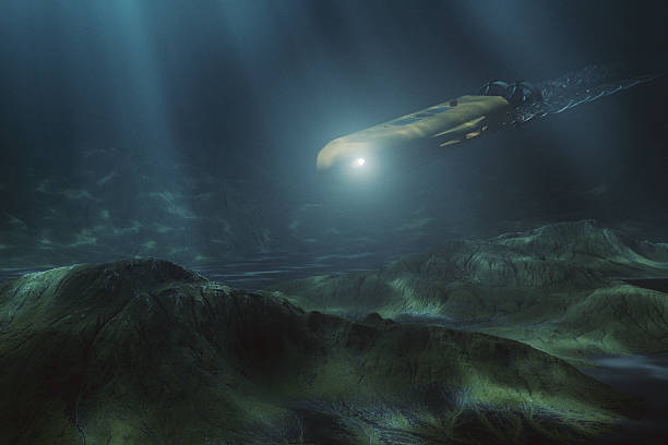 istock Concept image of deep underwater ocean exploration with submarine 2210618816