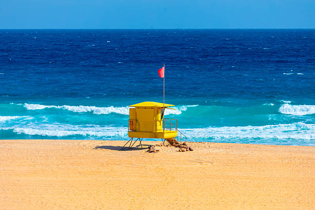 istock Lifeguard tower stands alone on a sunlit sandy beach 2210622040