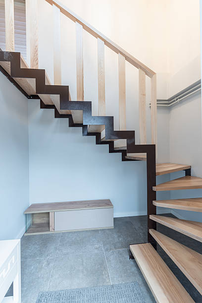 istock Modern Wooden Staircase With Stylish Design in Bright Interior Space 2210622224