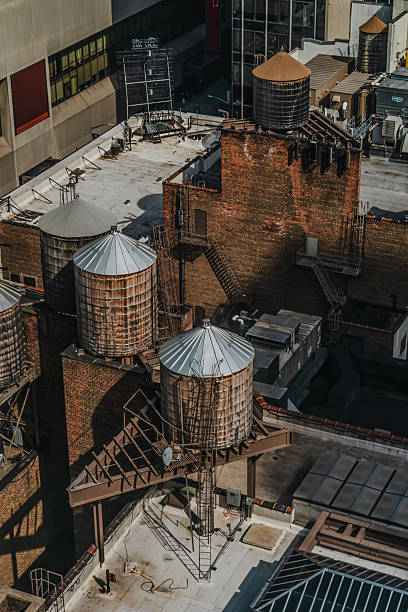 istock Rooft water tanks: a glimpse of urban infrastructure 2210624808
