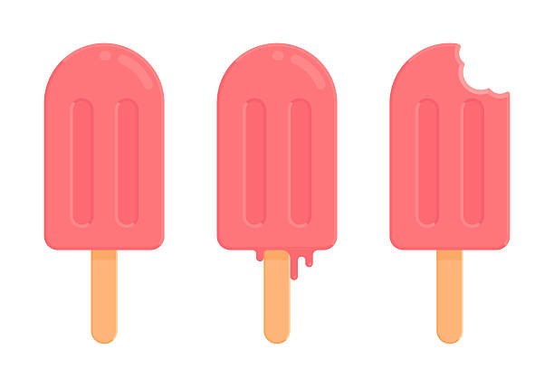 This flat vector illustration features three pink popsicles in different stages: whole, melting, and with a bite. Perfect for summer dessert themes, frozen treat packaging, or seasonal graphics. Designed in a playful, minimal style and isolated on a white background for easy use in various layouts.