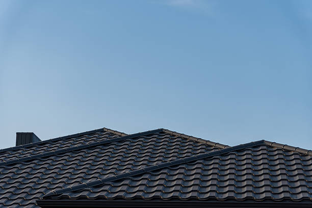 istock Residential rooftops feature sleek tile covering, showcasing modern architecture against the backdrop of a clear, sunny sky 2210628227