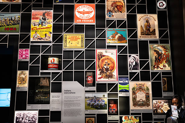 Washington D.C. - March 29 2025: Exhibit in the Smithsonian Native American Museum Showing Advertisements with Native American Depictions in Advertising in Washington D.C.
