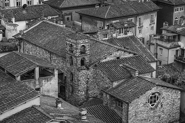 Aerial view of the old town of Lucca, Italy.