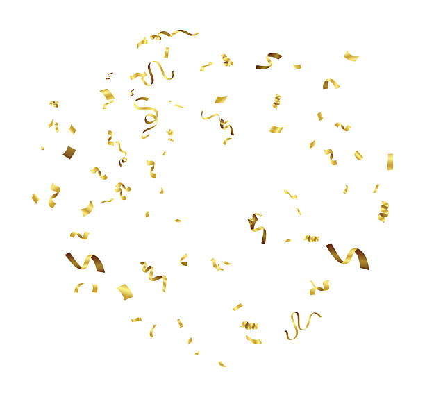 istock Gold confetti birthday background. Golden ribbons, stars and confetti party pattern. 2210631730