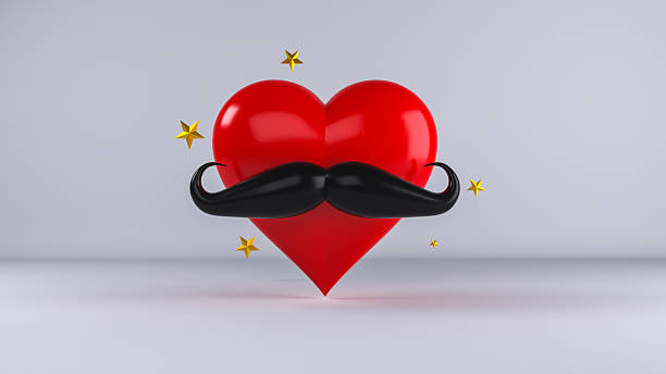 istock Red Heart with Mustache 3D Father's Day Concept 2210643137