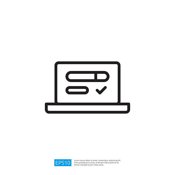 Digital Laptop Icon Featuring Checklist and Input Fields for Online Task Management and User-Friendly Interface Design A minimalistic illustration of a laptop displaying a form with a checkmark, symbolizing online submissions or digital tasks. infographic vector input output stock illustrations