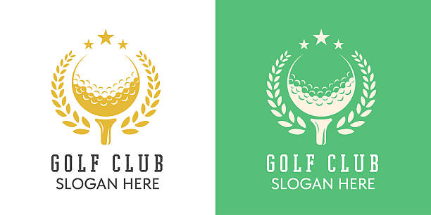 Creative idea golden golf ball silhouette sport badge label stamp.