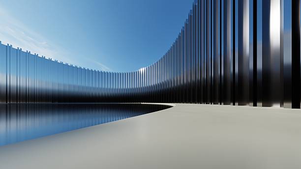 istock 3d illustration of abstract minimal architecture background, geometric architectural with chrome or metallic curve design, Car presentation 2210657091