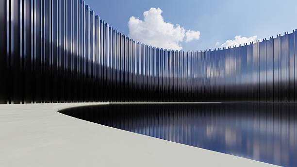 istock 3d illustration of abstract minimal architecture background, geometric architectural with chrome or metallic curve design, Car presentation 2210657092