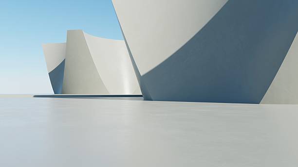 istock 3d illustration of abstract architecture background, geometric architectural with curve design, Car presentation 2210657105