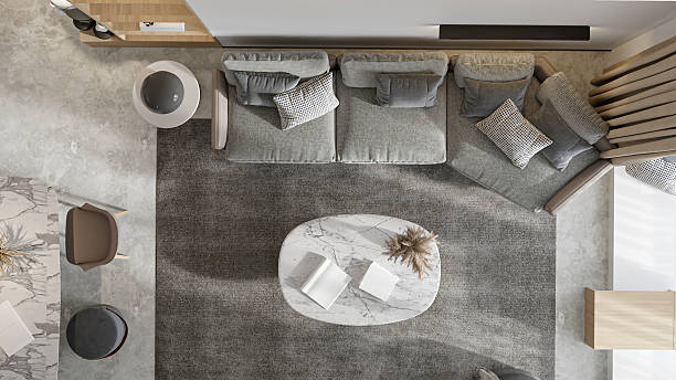 istock Neutral Toned Living Room with Textured Rug 2210664687