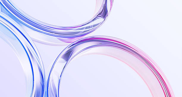 Abstract 3d background wallpaper with glass holographic transparent circle ring pattern. Crystal circular lines with rainbow light gradient, render digital graphic design tech banner